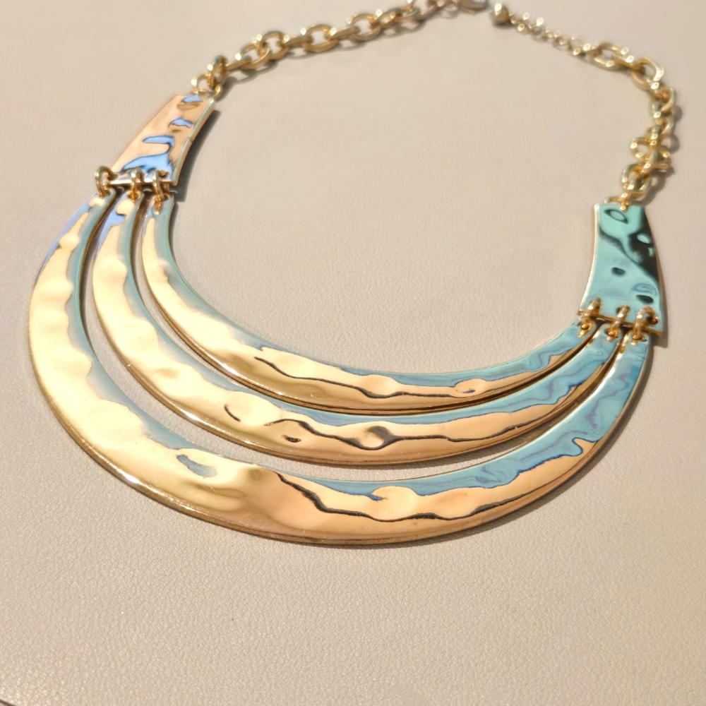 Statement Gold Fashion Necklace Unique Large Piece